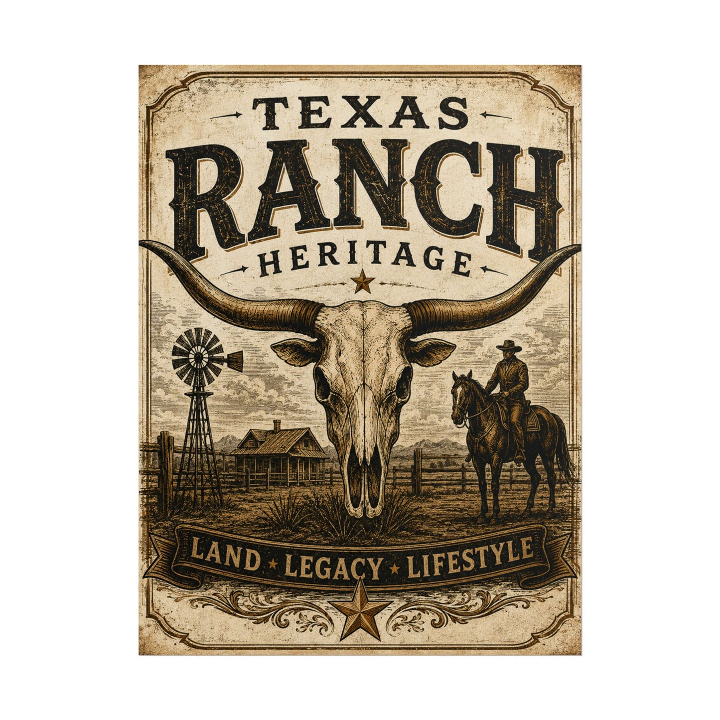 Texas Ranch Heritage Poster — Land • Legacy • Lifestyle Rolled Art Print