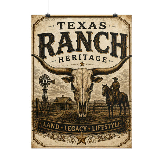 Texas Ranch Heritage Poster — Land • Legacy • Lifestyle Rolled Art Print