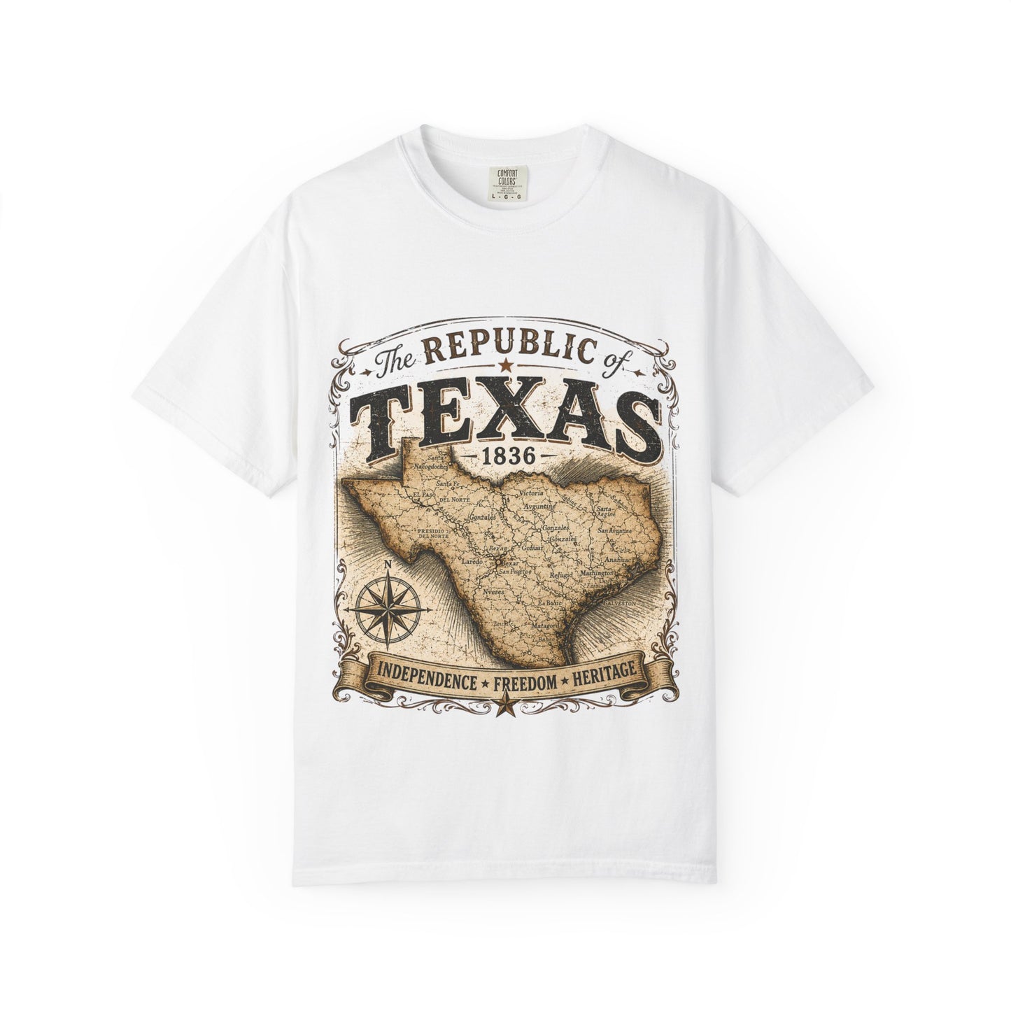 Texas Republic Vintage Map T-Shirt — "The Republic of Texas 1836"