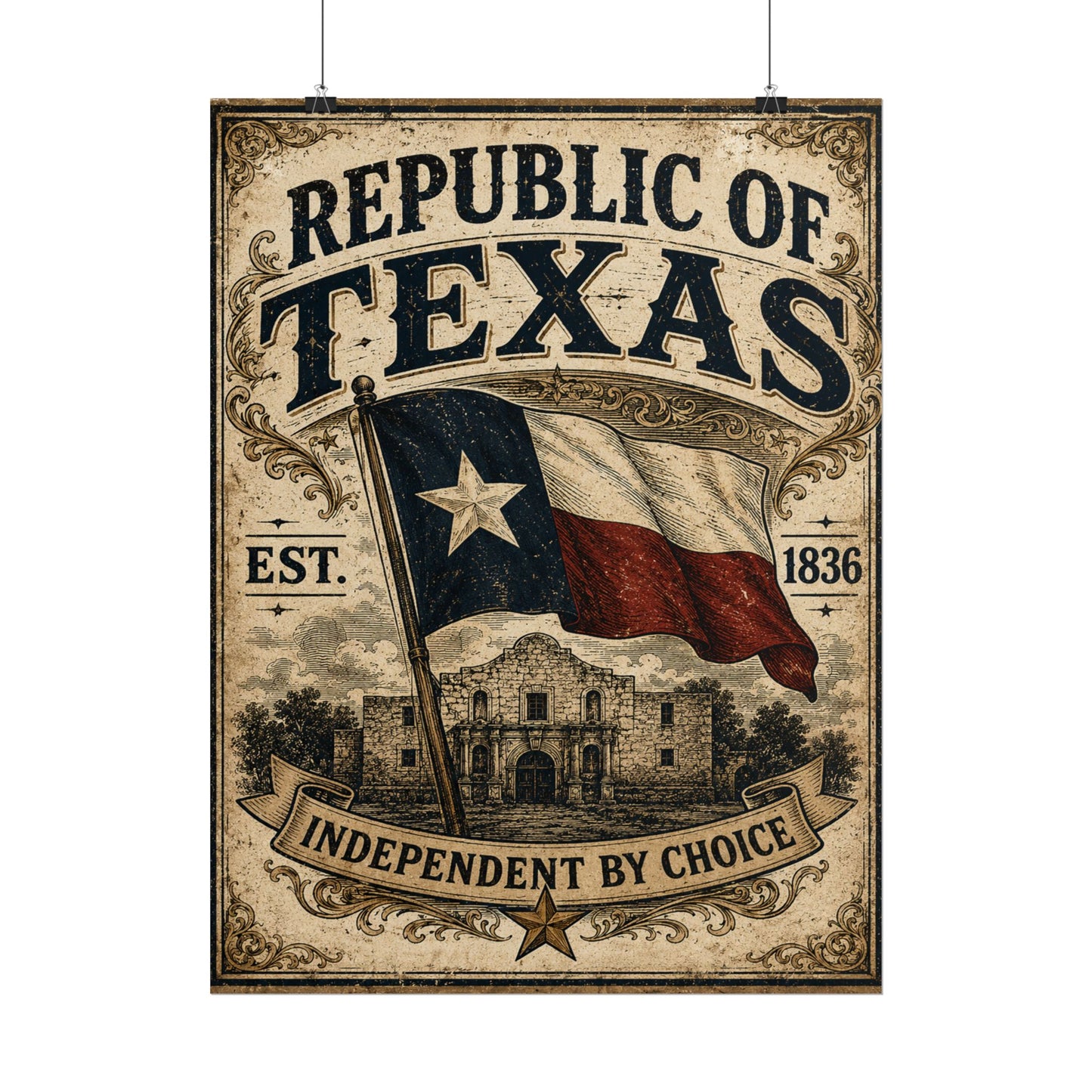 Republic of Texas Vintage Flag Poster — Rolled Wall Art ("Independent by Choice")