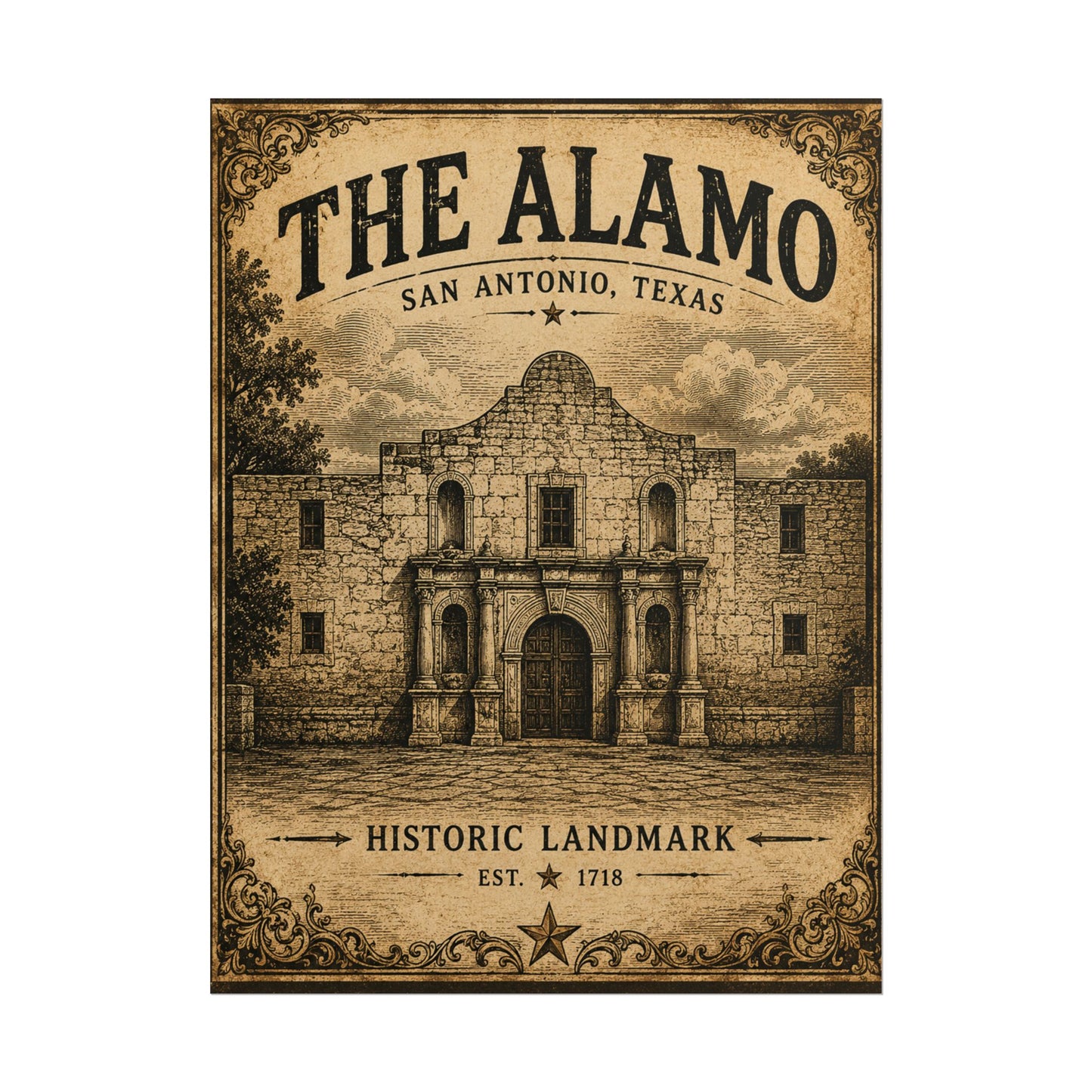 The Alamo Vintage Poster - San Antonio Historic Landmark Rolled Art Print