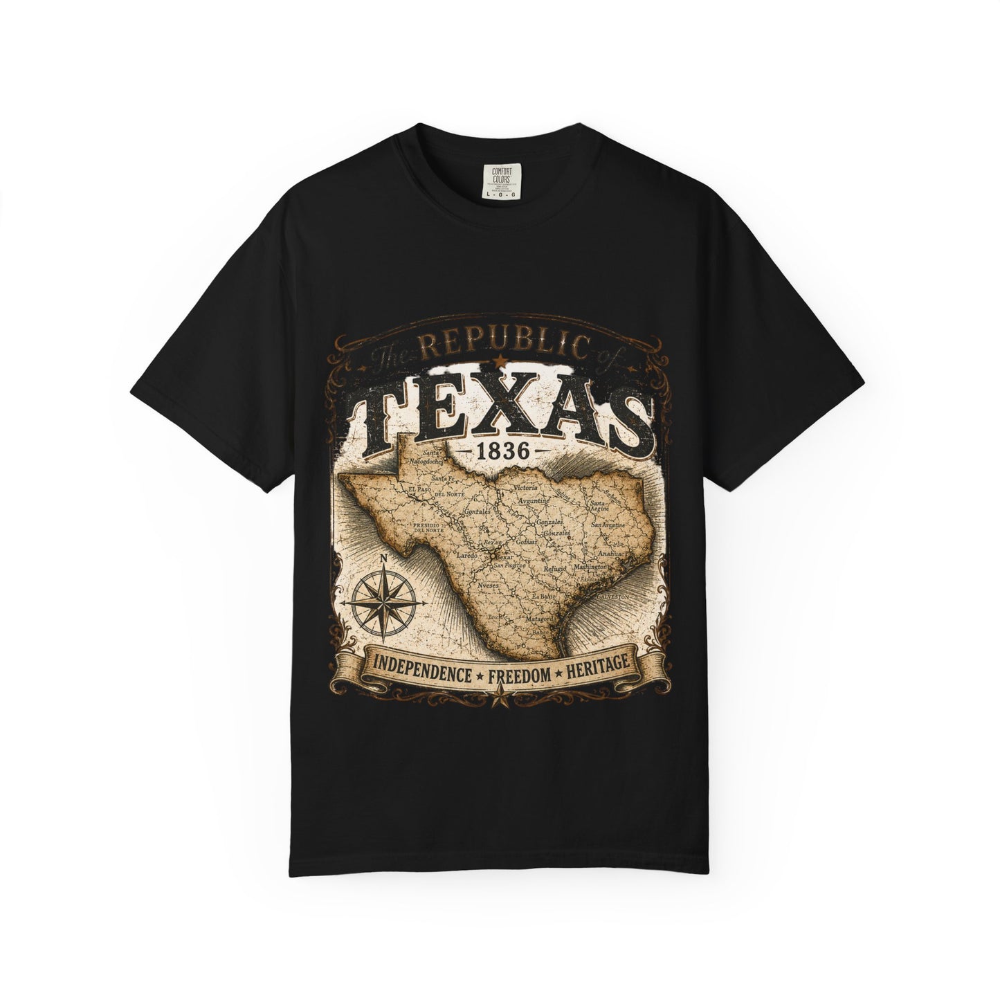 Texas Republic Vintage Map T-Shirt — "The Republic of Texas 1836"