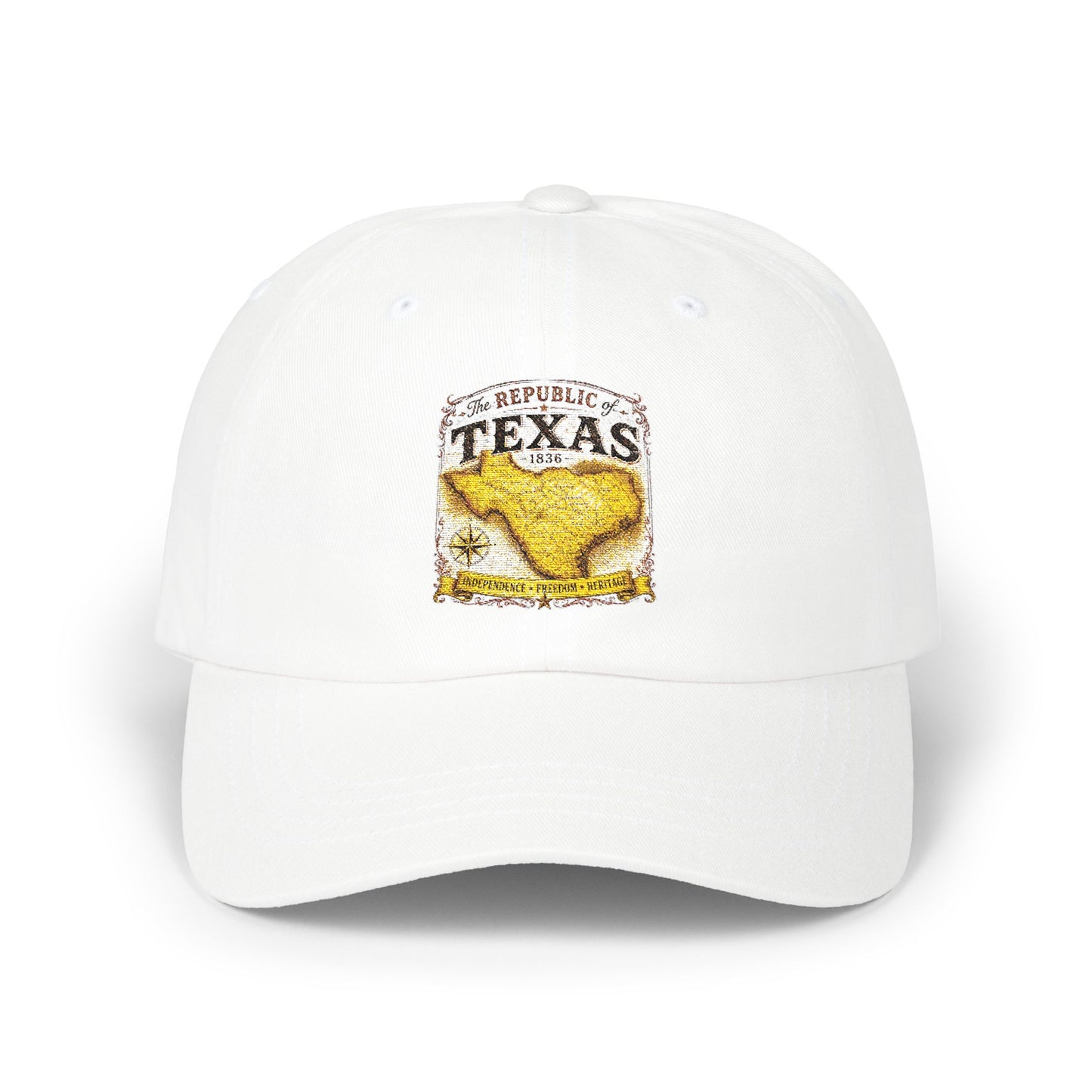 Texas Republic Dad Cap – Vintage Yellow Longhorn Patch Baseball Hat