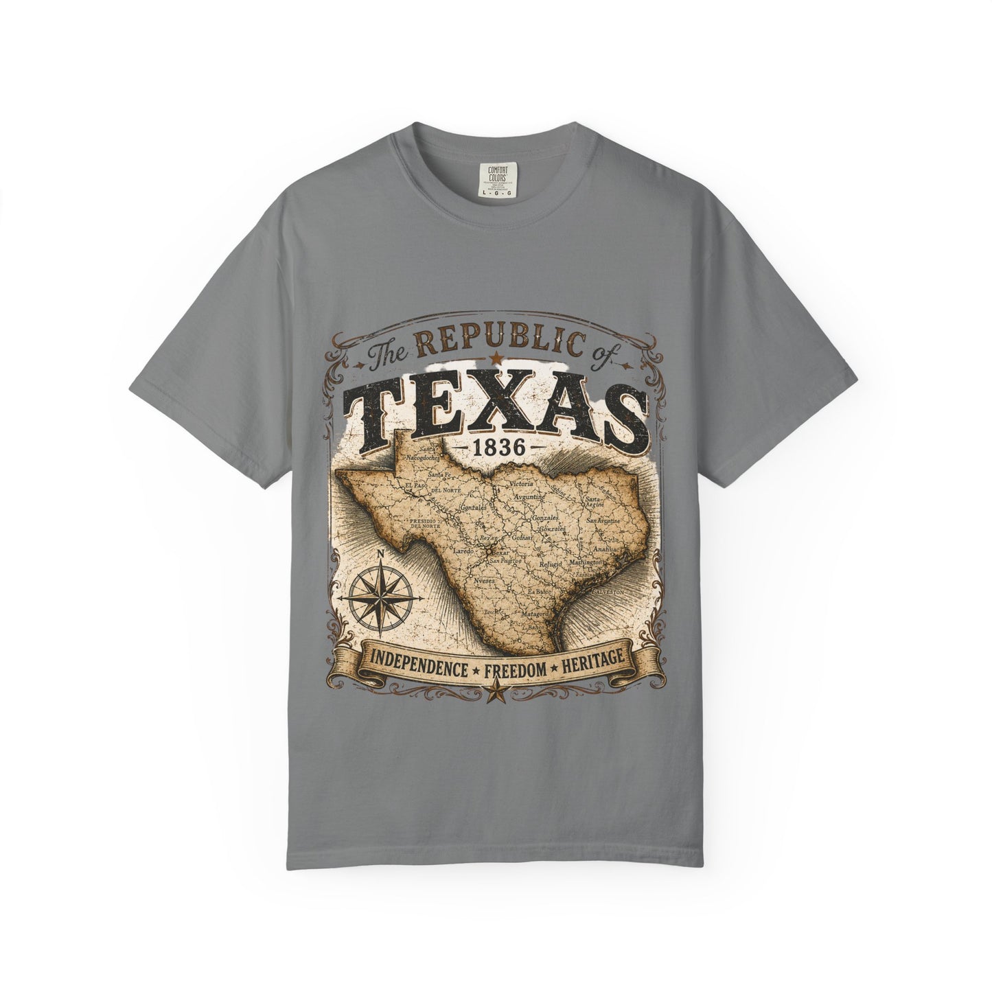 Texas Republic Vintage Map T-Shirt — "The Republic of Texas 1836"