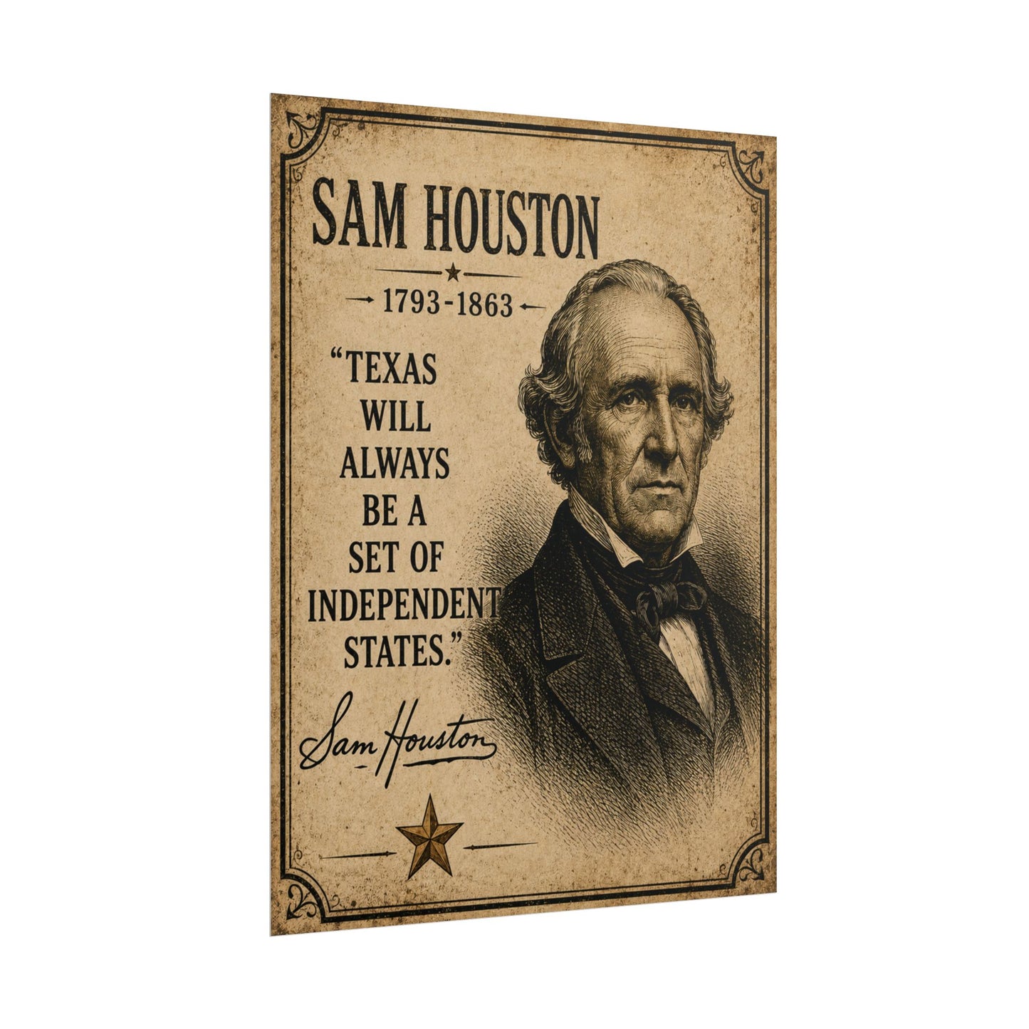 Sam Houston Vintage Quote Poster — Rolled Historical Wall Art