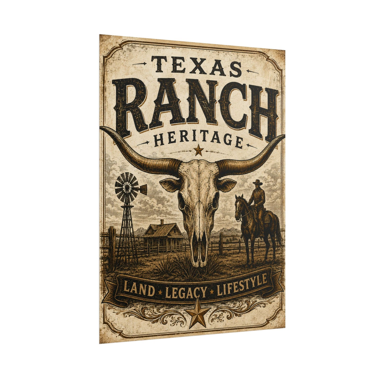 Texas Ranch Heritage Poster — Land • Legacy • Lifestyle Rolled Art Print