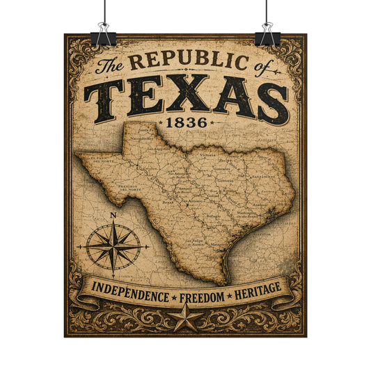 Republic of Texas Vintage Map Poster — Rolled Wall Art (Independence • Freedom • Heritage)