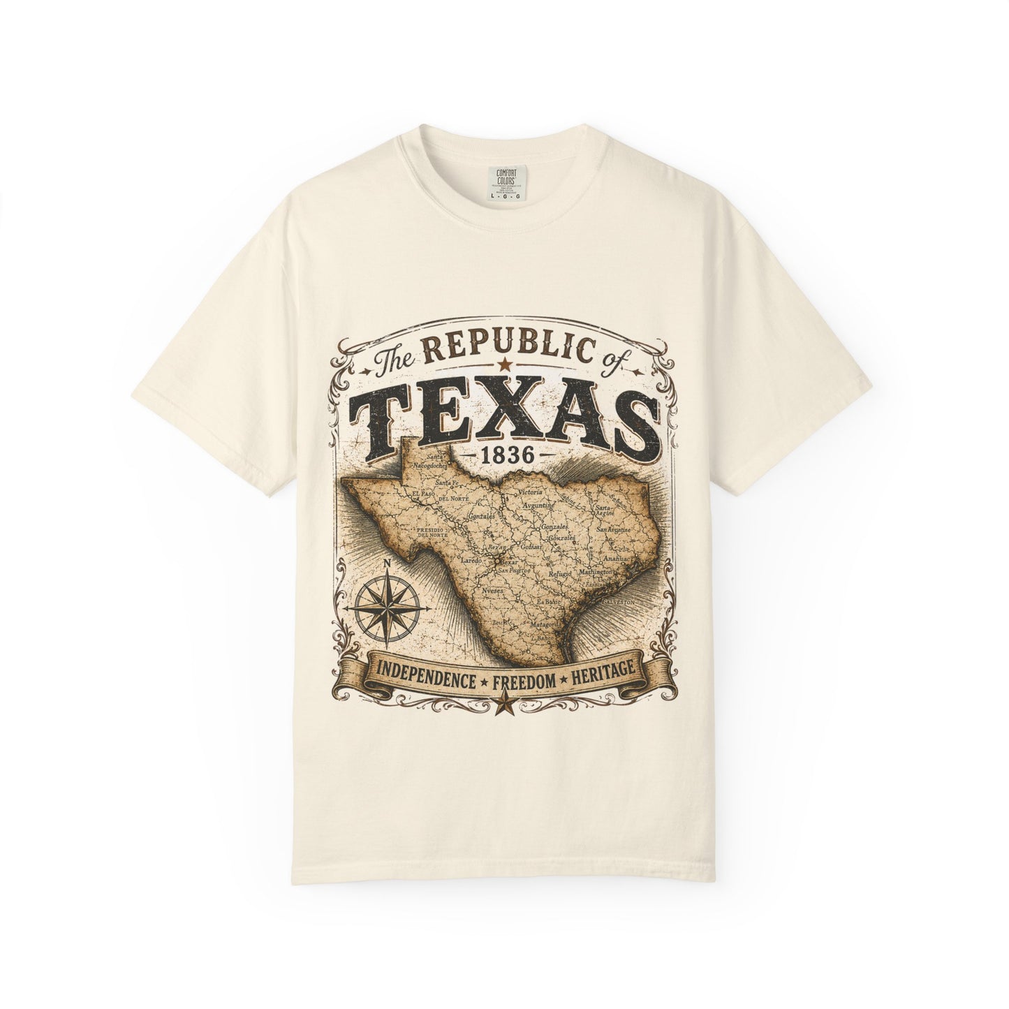Texas Republic Vintage Map T-Shirt — "The Republic of Texas 1836"