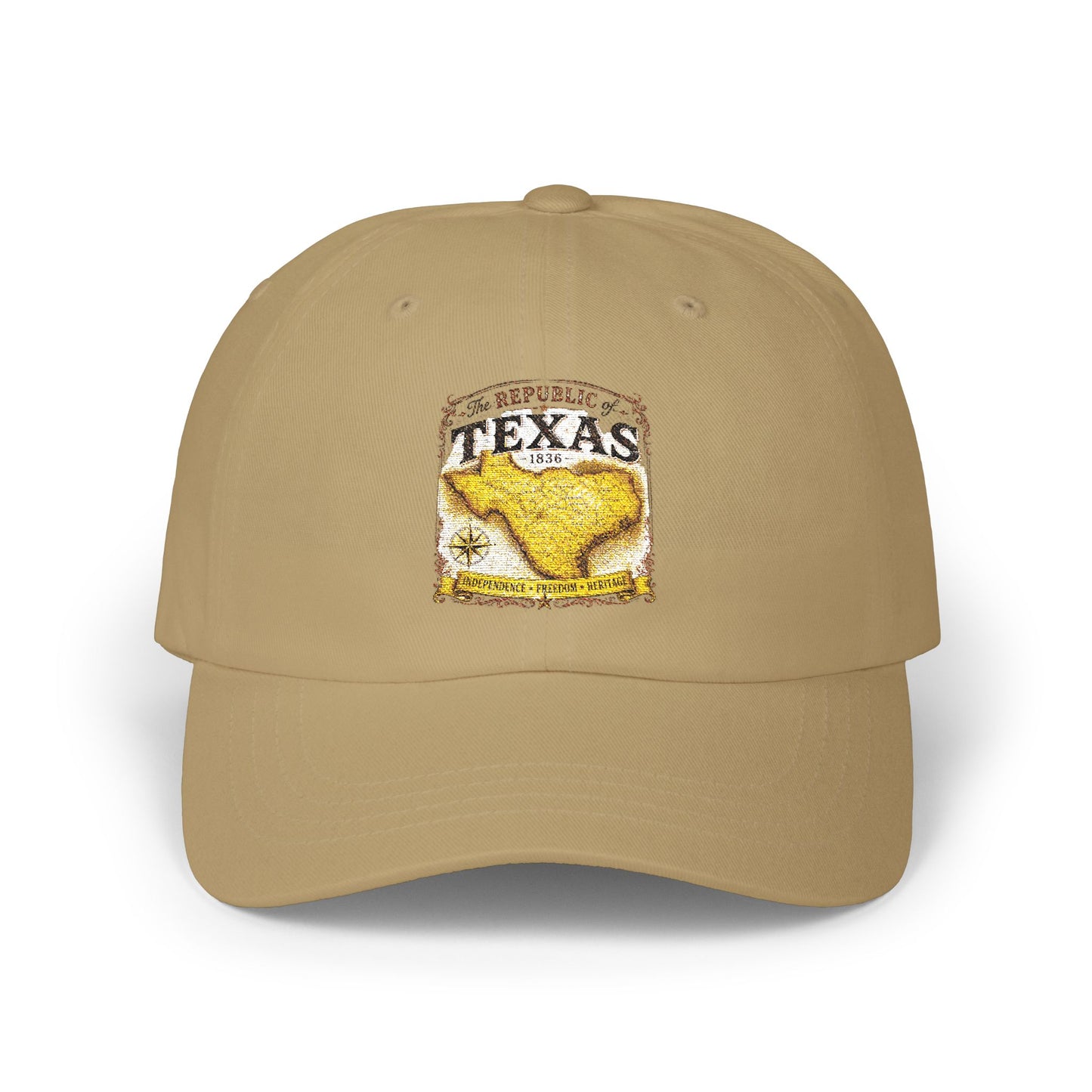 Texas Republic Dad Cap – Vintage Yellow Longhorn Patch Baseball Hat