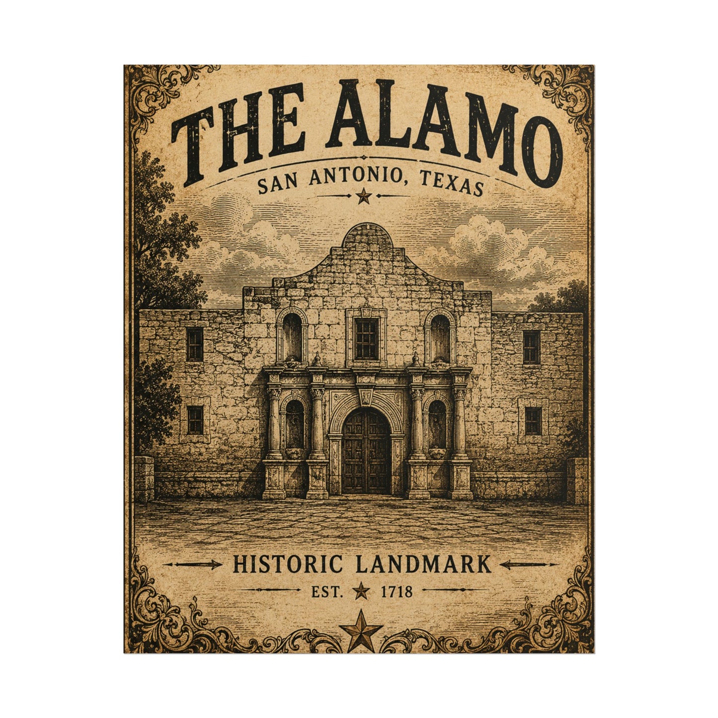 The Alamo Vintage Poster - San Antonio Historic Landmark Rolled Art Print